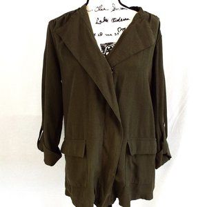 Nine West Roll Tab Long Sleeve Full Zip Casual Utility Khaki Green Jacket Sz XL